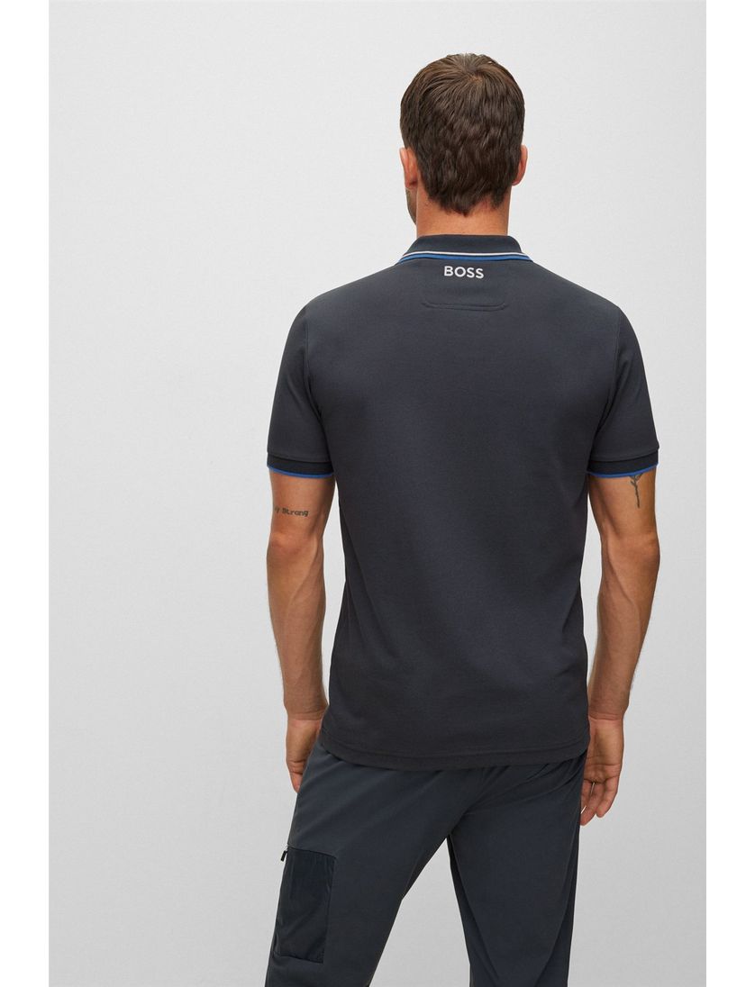 Hugo Boss polo blauw effen katoen normale fit 3-knoops