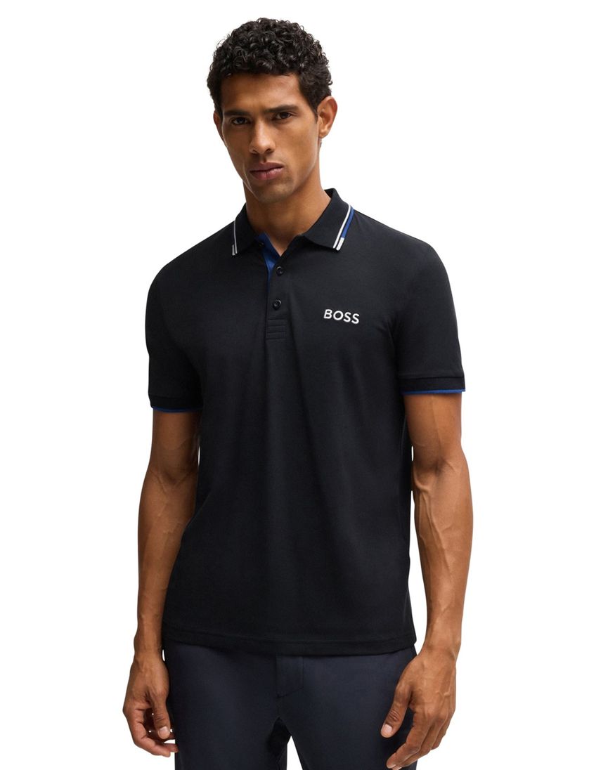 Hugo Boss polo blauw effen katoen normale fit 3-knoops