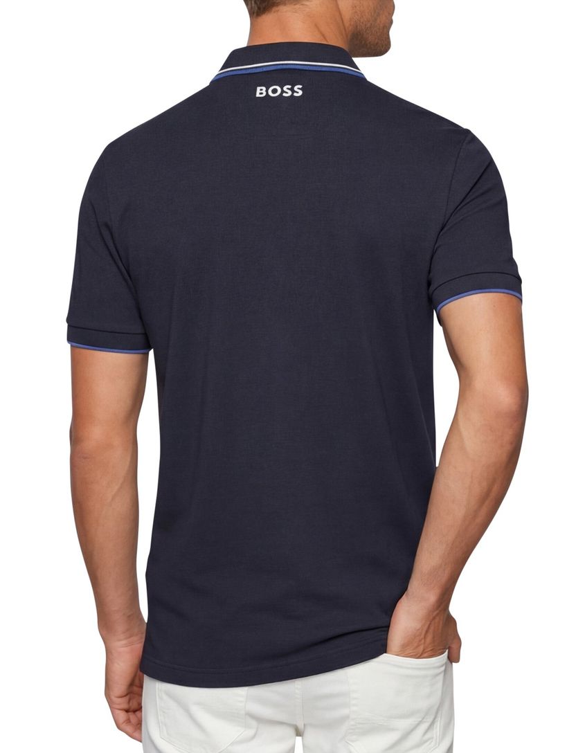 Hugo Boss polo blauw effen katoen normale fit 3-knoops