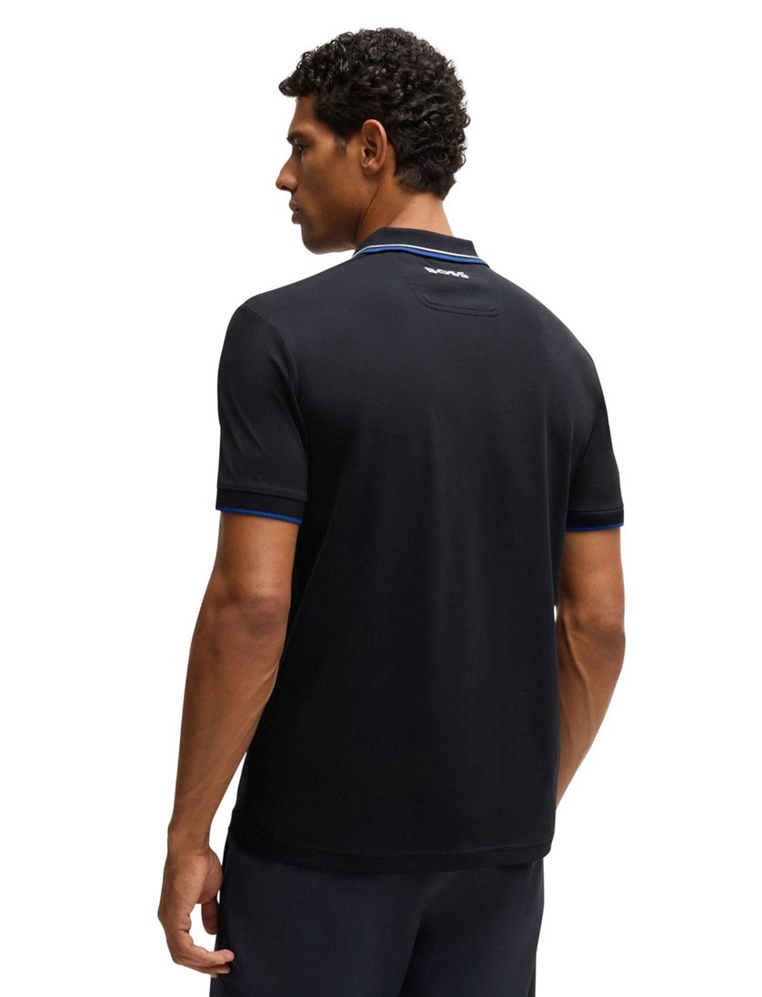 Hugo Boss polo blauw effen katoen normale fit 3-knoops