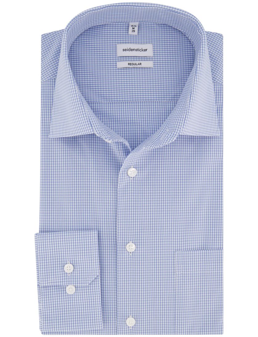 Seidensticker business overhemd Regular blauw geruit