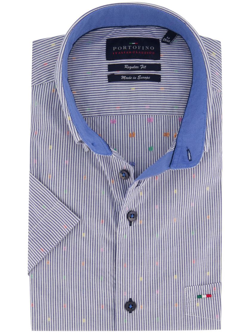 Portofino Regular Fit overhemd strepen print korte mouw