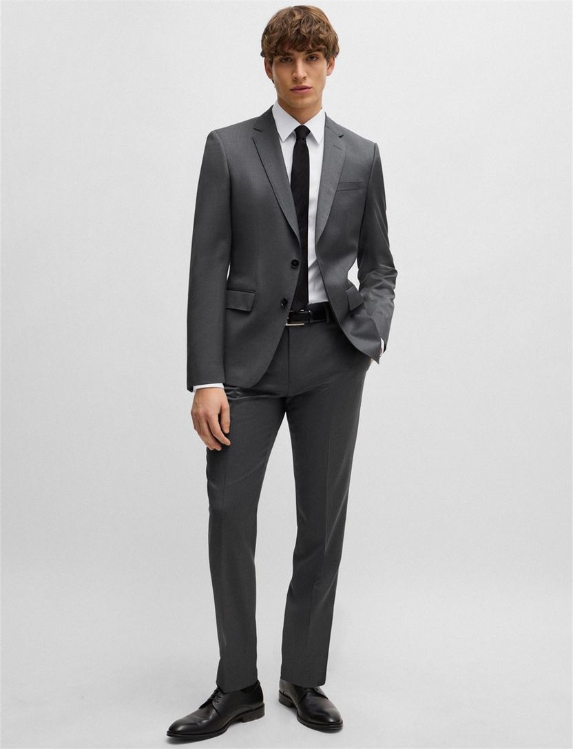 Hugo Boss pantalon mix en match grijs effen wol slim fit Genius