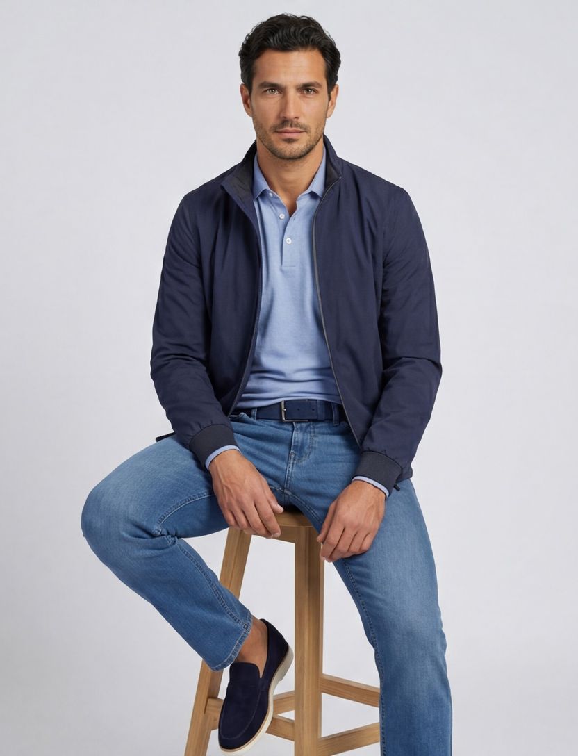 Portofino zomerjas wol donkerblauw normale fit