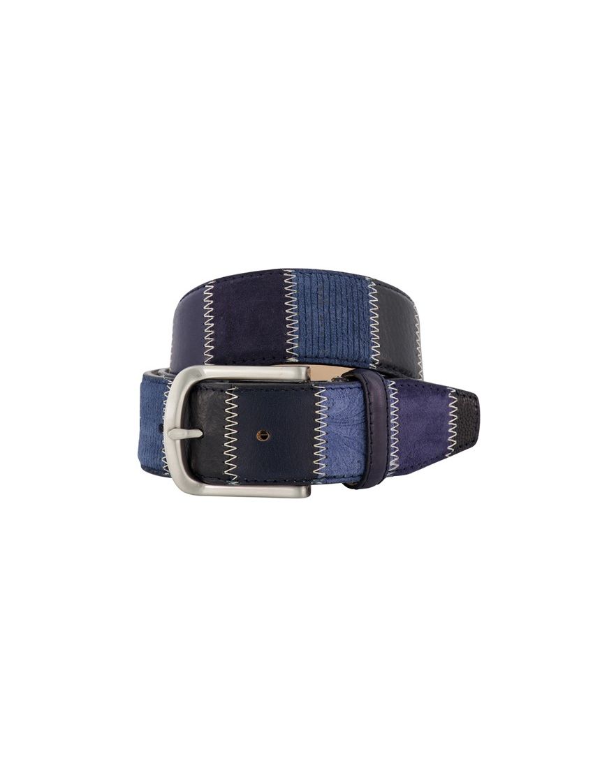 Lindenmann riem blauw met strepen leer