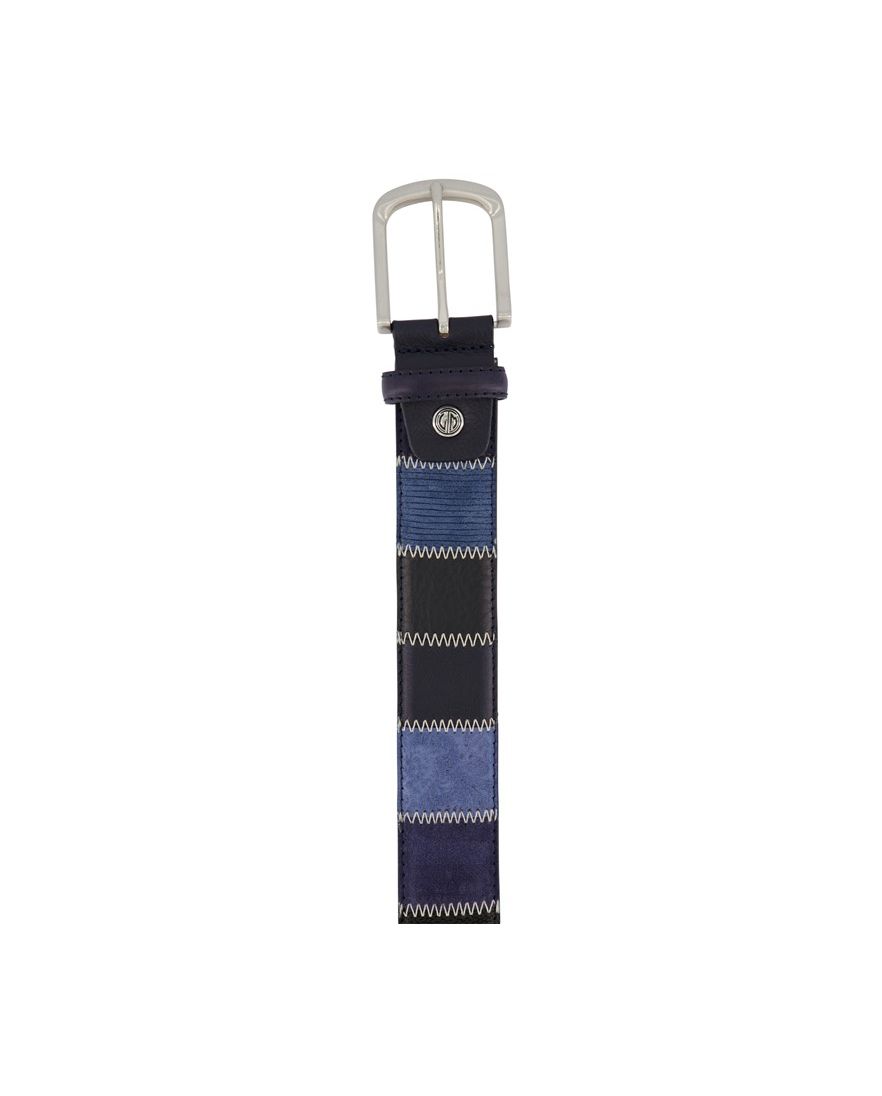 Lindenmann riem blauw met strepen leer