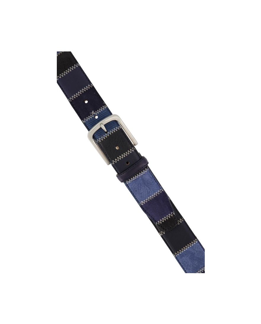 Lindenmann riem blauw met strepen leer