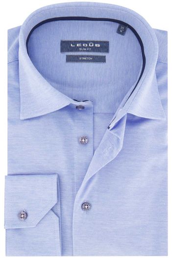 Ledub Slim fit blauw Ledub overhemd katoen stretch