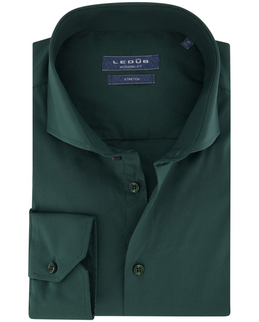 Ledub business overhemd Modern Fit donkergroen uni katoen-stretch