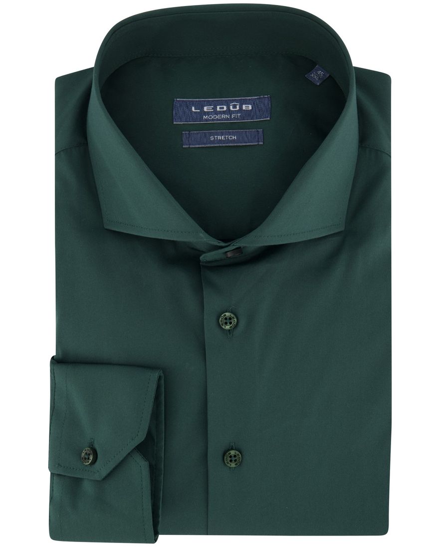Ledub business overhemd Modern Fit donkergroen uni katoen-stretch