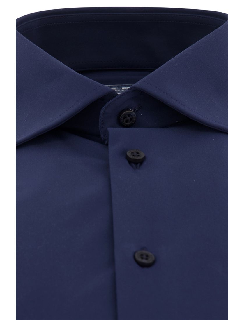 Ledub overhemd mouwlengte 7 Modern Fit donkerblauw effen normale fit