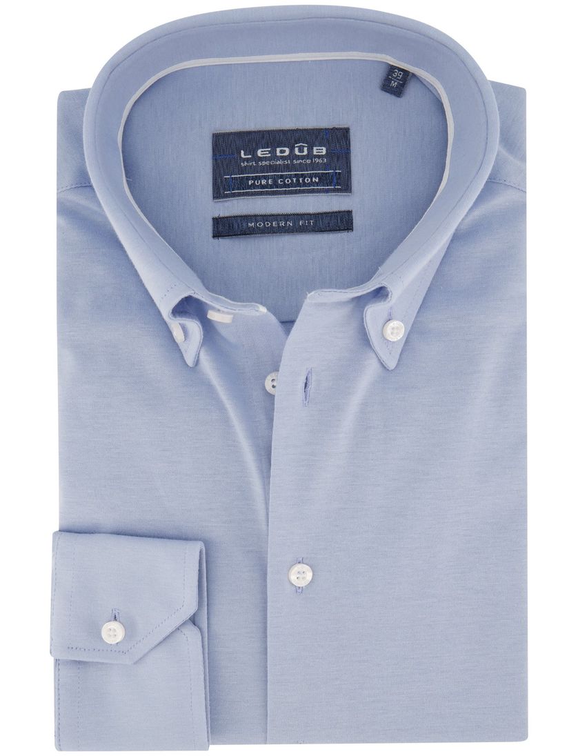 Ledub overhemd mouwlengte 7 Modern Fit lichtblauw effen katoen normale fit
