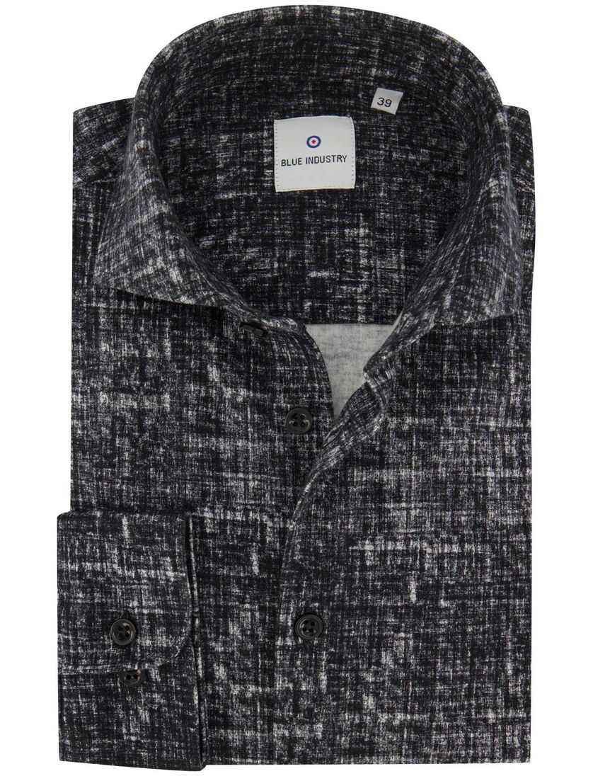 Blue Industry casual overhemd zwart geprint katoen slim fit