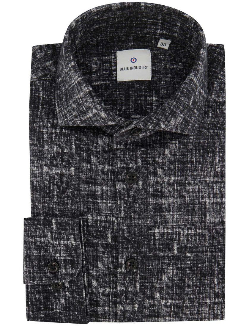 Blue Industry casual overhemd zwart geprint katoen slim fit