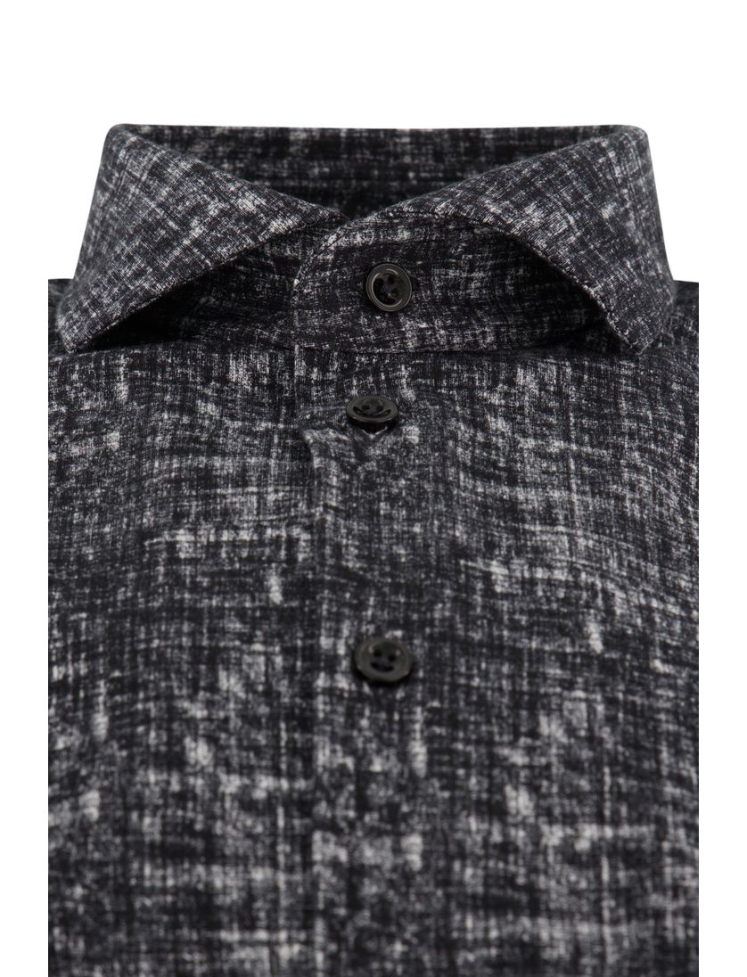 Blue Industry casual overhemd zwart geprint katoen slim fit