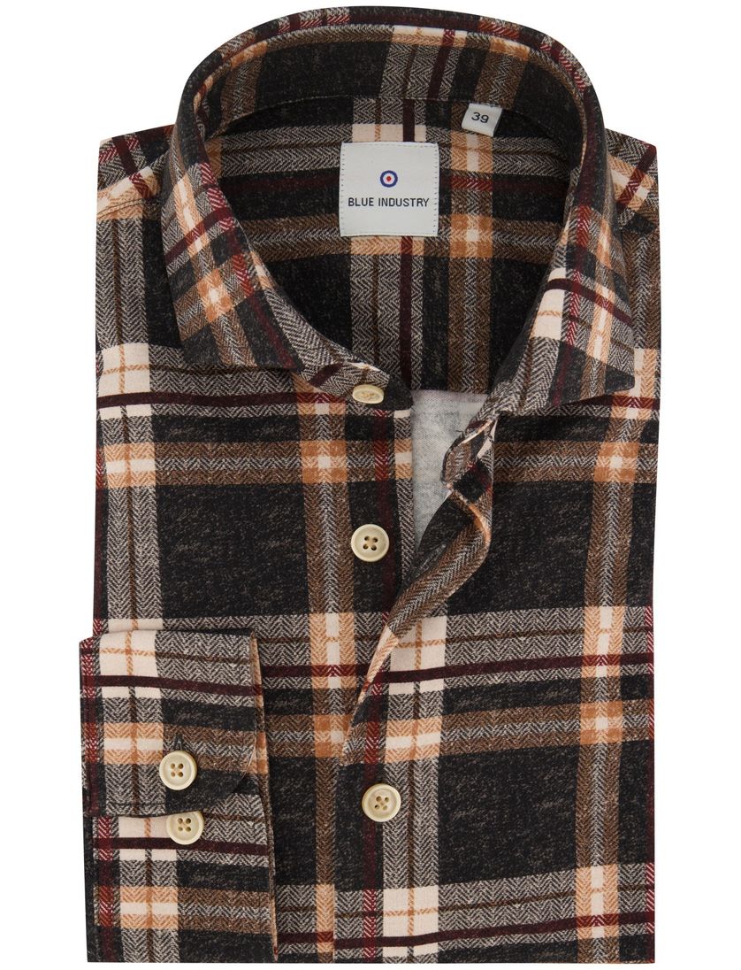 Blue Industry casual overhemd bruin geruit katoen normale fit