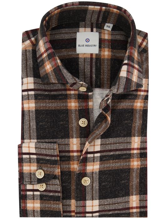 casual overhemd Blue Industry bruin geruit katoen normale fit