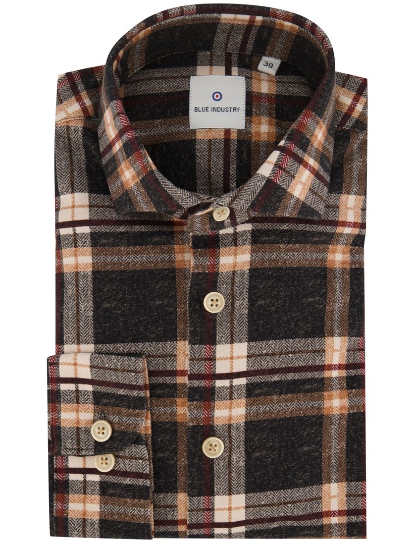 Blue Industry casual overhemd bruin geruit katoen normale fit