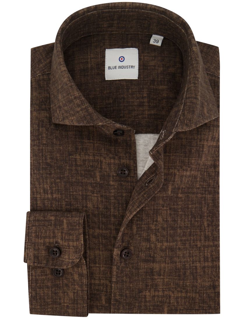 Blue Industry casual overhemd bruin geprint katoen slim fit