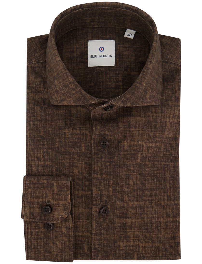 Blue Industry casual overhemd bruin geprint katoen slim fit