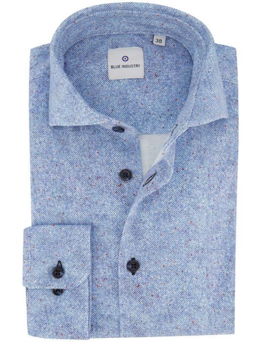 casual overhemd Blue Industry blauw geprint katoen slim fit