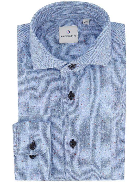 casual overhemd Blue Industry blauw geprint katoen slim fit