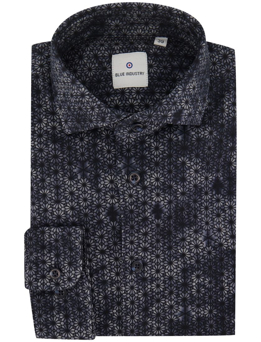 Blue Industry casual overhemd donkerblauw bloemen print katoen slim fit
