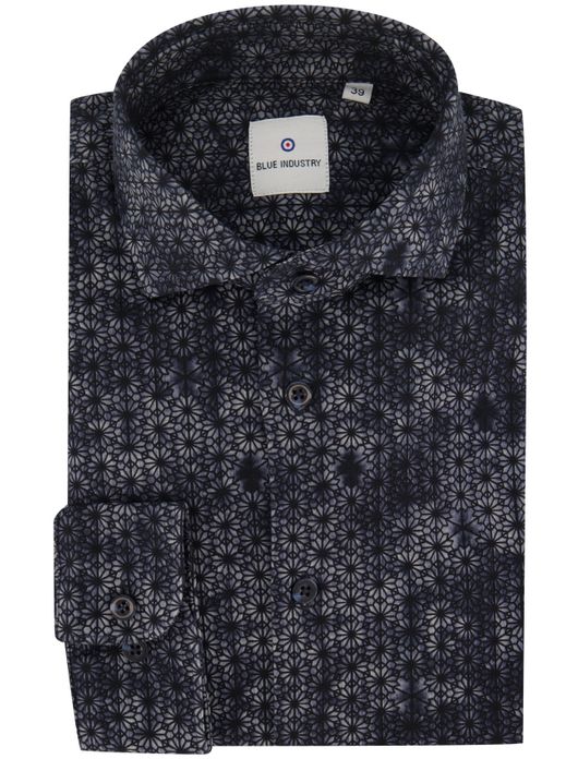 casual overhemd Blue Industry donkerblauw geprint katoen slim fit