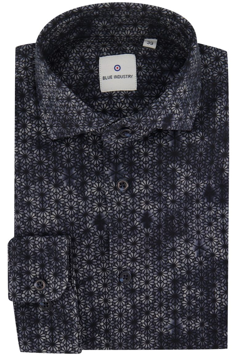 casual overhemd Blue Industry donkerblauw geprint katoen slim fit