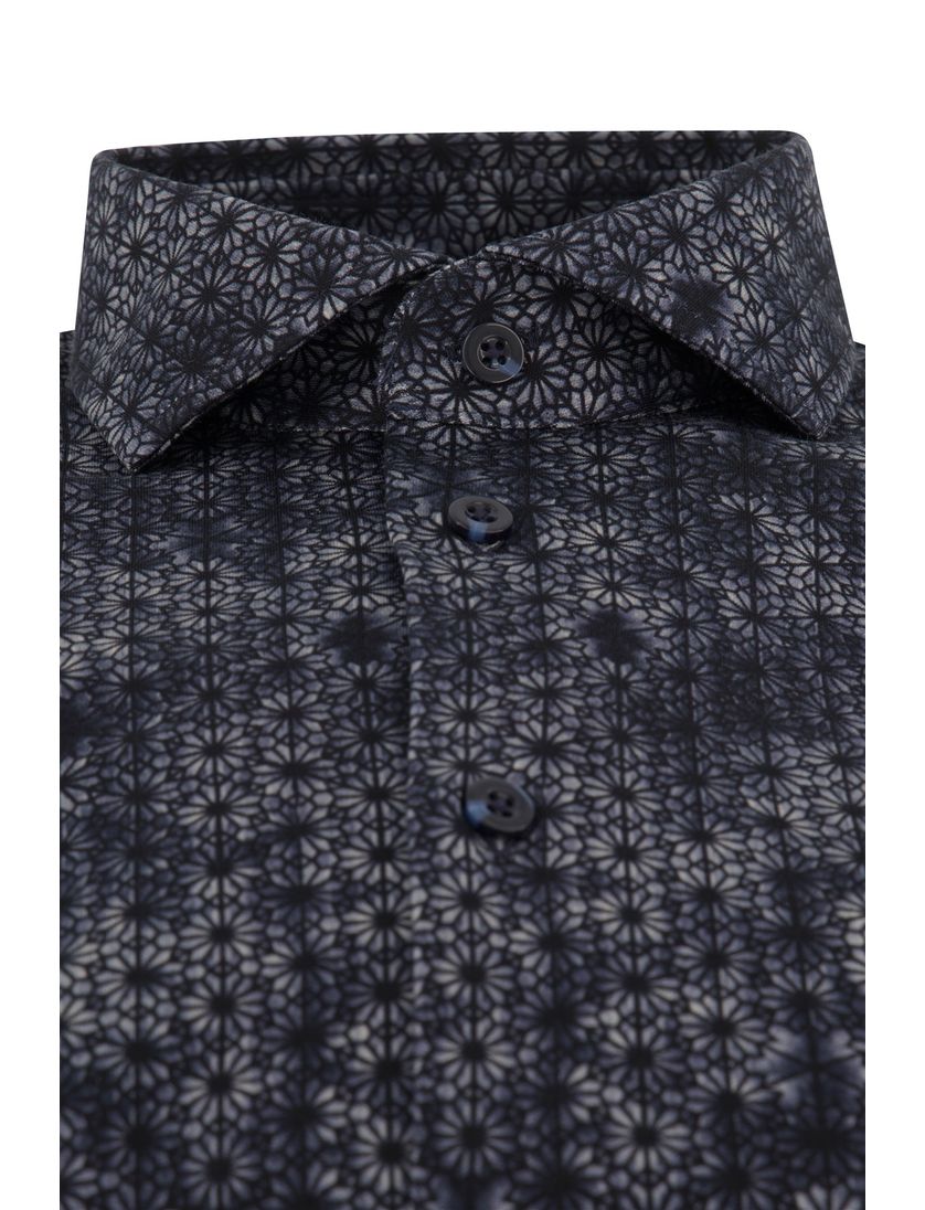 Blue Industry casual overhemd donkerblauw bloemen print katoen slim fit