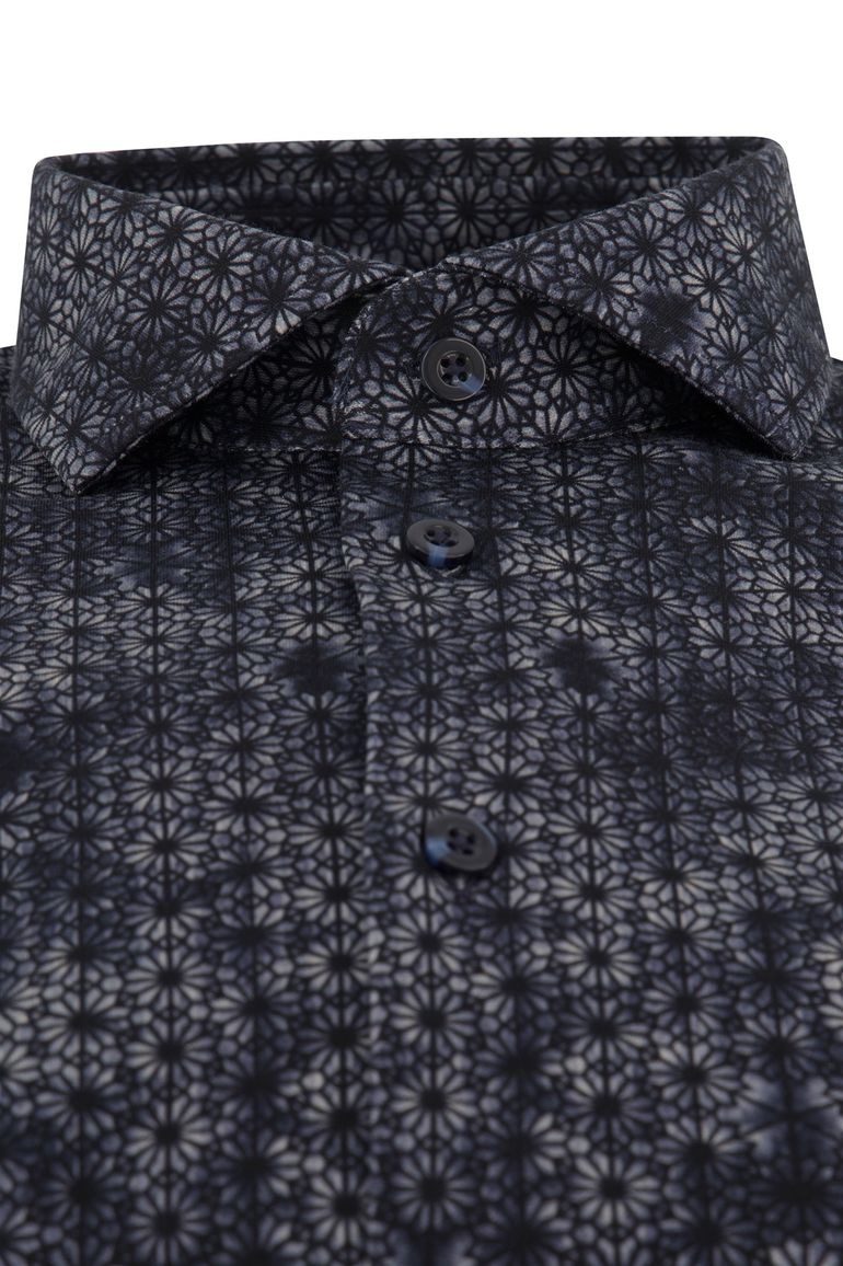 casual overhemd Blue Industry donkerblauw geprint katoen slim fit