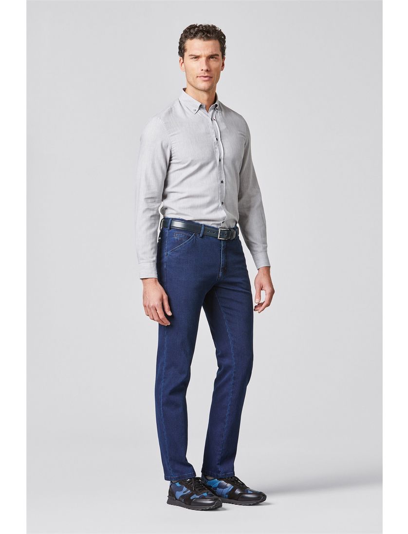 Meyer jeans Chicago effen blauw katoen normale fit