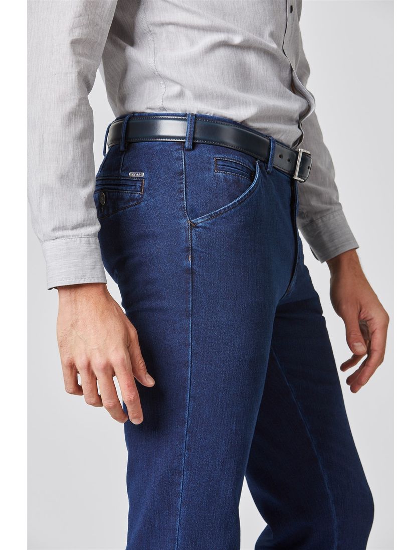 Meyer jeans Chicago effen blauw katoen normale fit