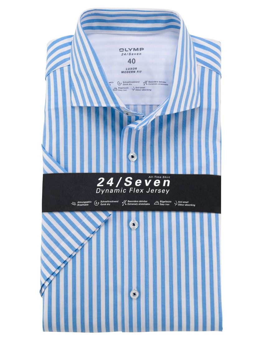 Olymp overhemd korte mouw Luxor Modern Fit lichtblauw gestreept katoen normale fit