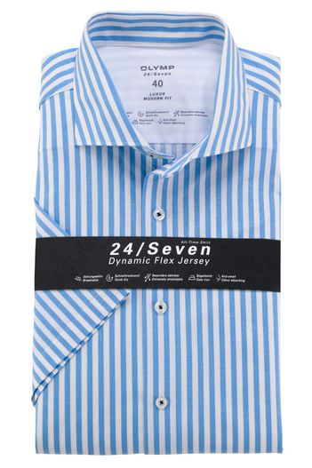 Olymp overhemd korte mouw Olymp Luxor Modern Fit lichtblauw gestreept katoen normale fit