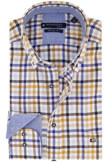 Giordano Giordano casual geruit overhemd overhemd bruin katoen wijde fit