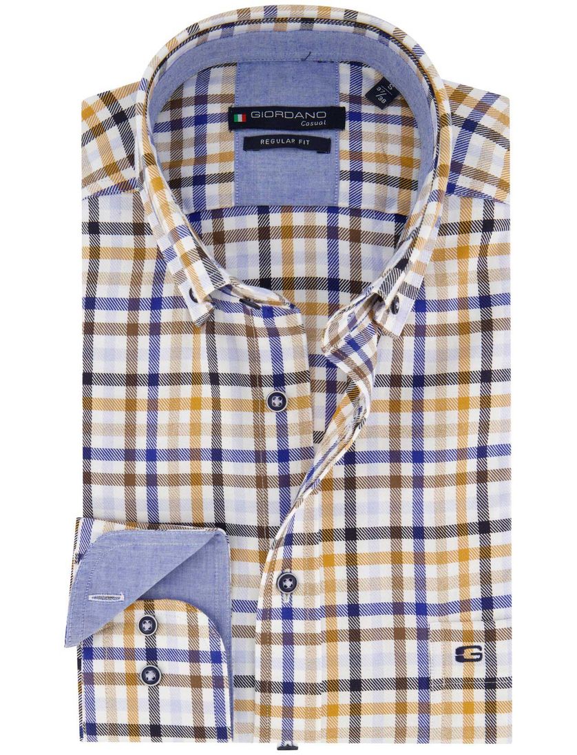 Giordano casual geruit overhemd overhemd bruin katoen wijde fit