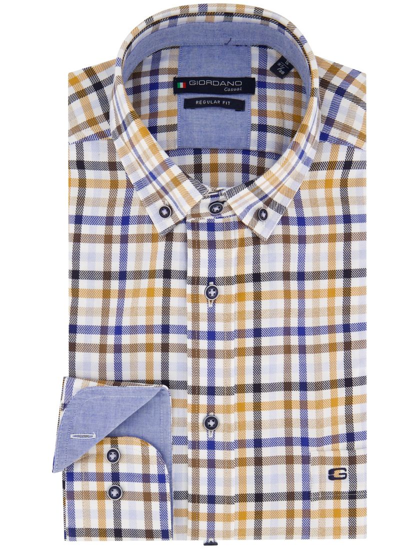 Giordano casual geruit overhemd overhemd bruin katoen wijde fit