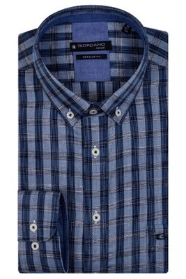 Giordano Giordano overhemd wijde fit donkerblauw geruit
