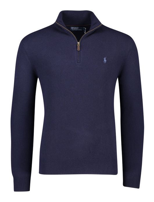 trui Polo Ralph Lauren donkerblauw effen merinowol opstaande kraag