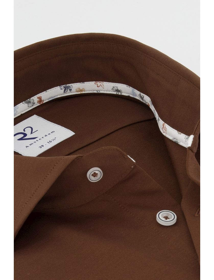 R2 business overhemd bruin effen katoen slim fit