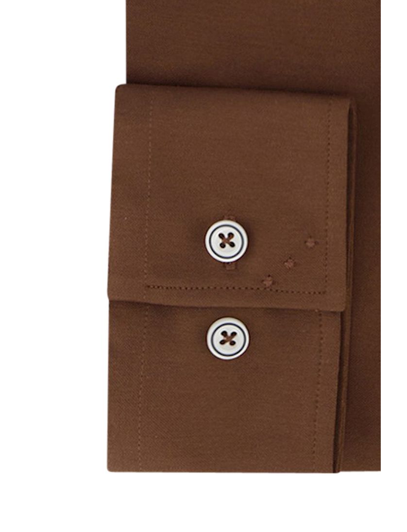 R2 business overhemd bruin effen katoen slim fit