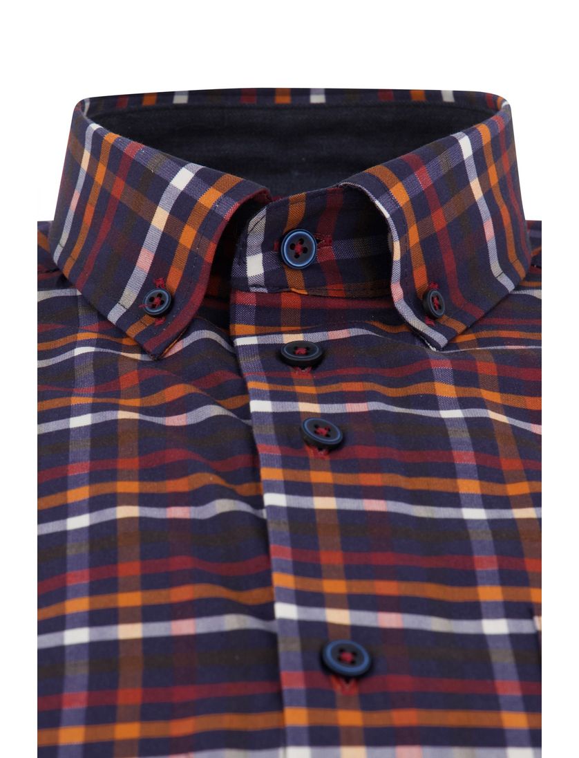 Portofino casual overhemd paars geruit katoen normale fit