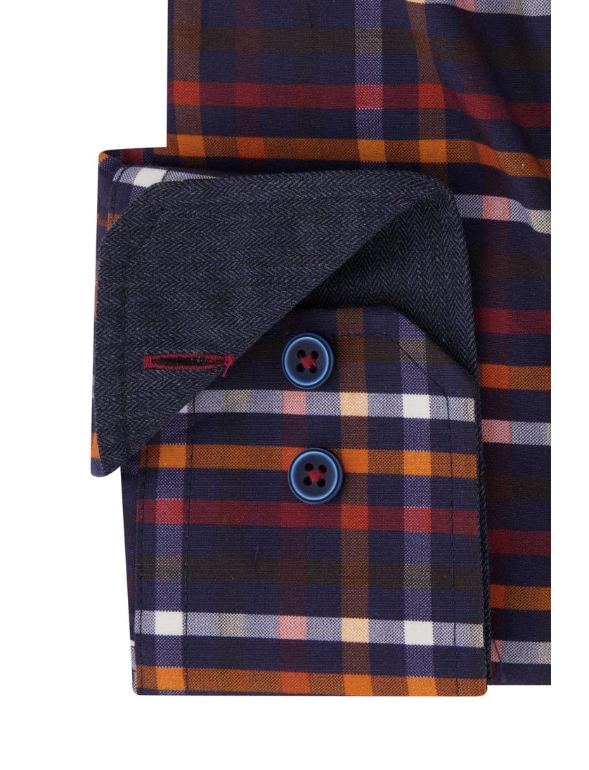 Portofino casual overhemd paars geruit katoen normale fit