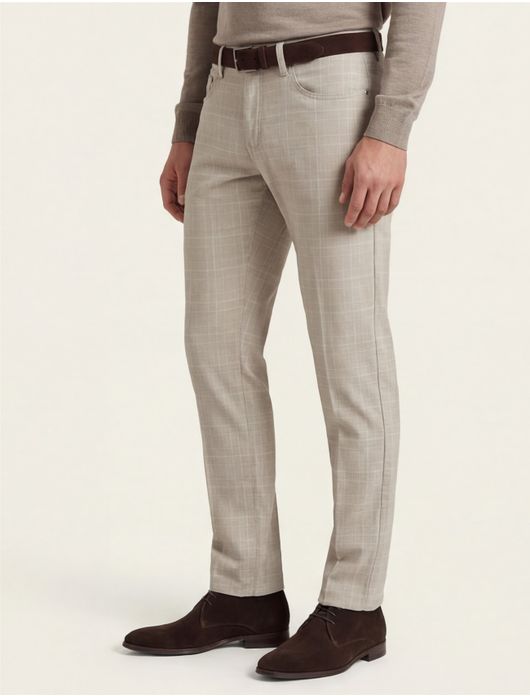 jeans Pierre Cardin beige geruit katoen Lyon