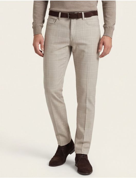 jeans Pierre Cardin beige geruit katoen Lyon