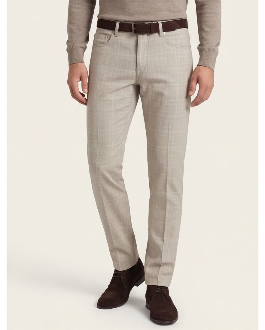 Pierre Cardin jeans Lyon beige geruit katoen