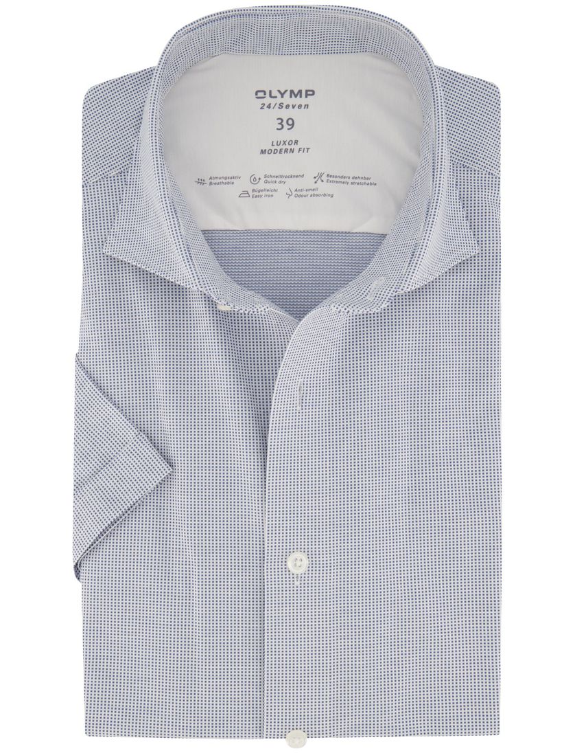 Olymp overhemd korte mouw Luxor Modern Fit katoen normale fit lichtblauw geprint