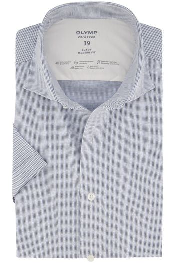 Olymp overhemd korte mouw Olymp Luxor Modern Fit blauw geprint katoen normale fit