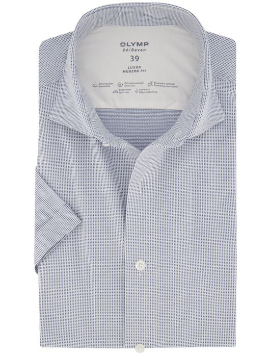 overhemd korte mouw Olymp Luxor Modern Fit blauw geprint katoen normale fit